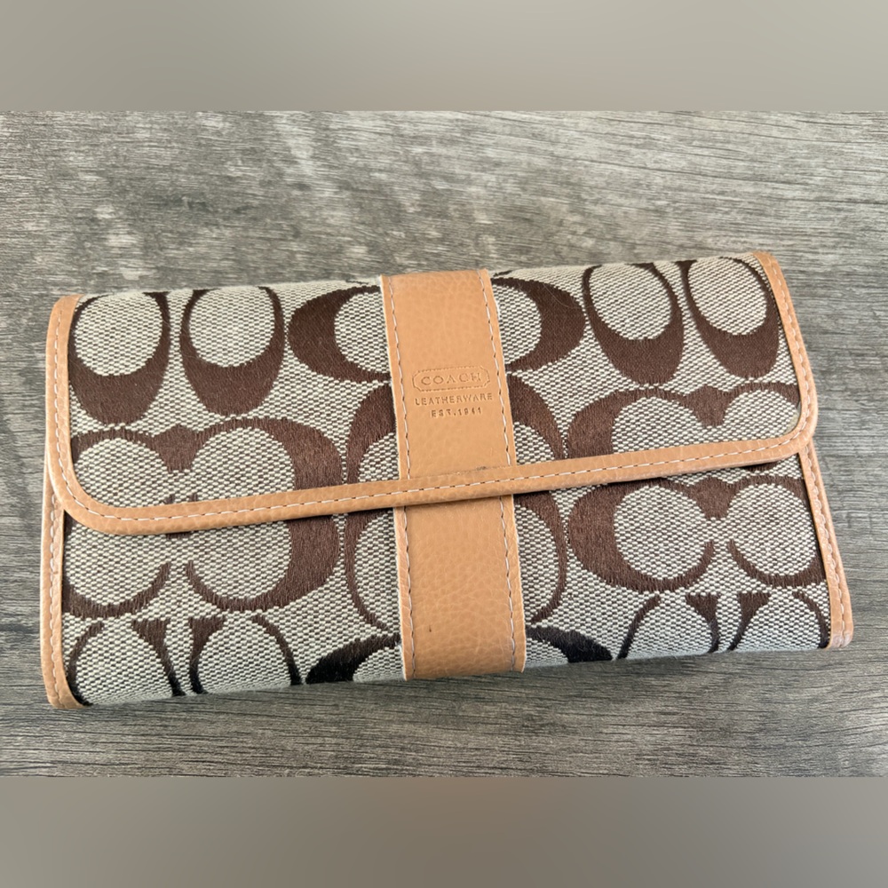 Coach Brown and Tan Canvas Clutch